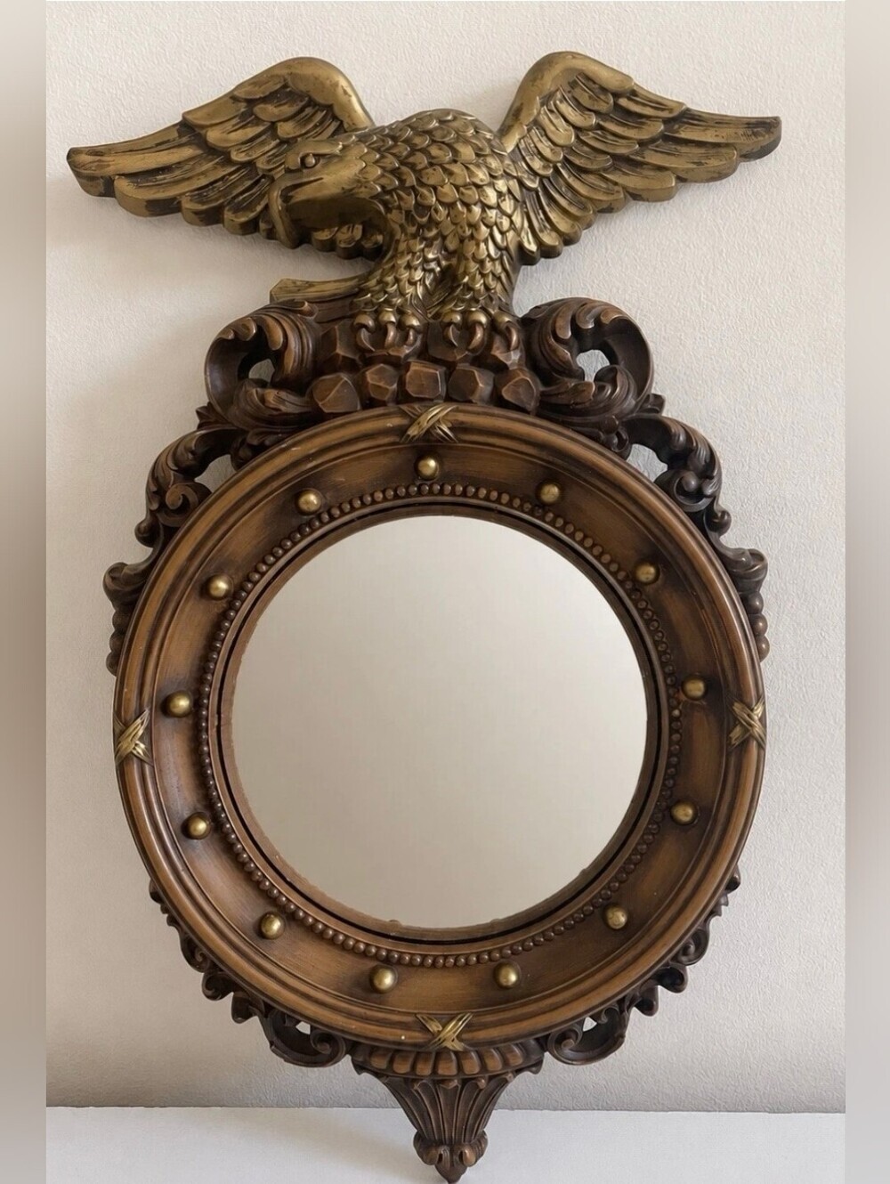 Vintage Syroco 4410 Federal Eagle Convex Bullseye Mirror Bronze Wall Decor USA
